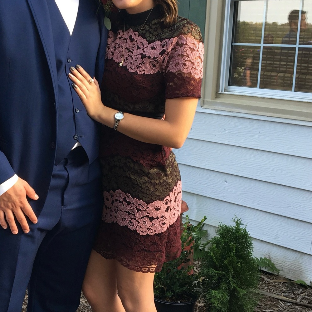Ted Baker London Pink and Maroon Lace Mini Dress